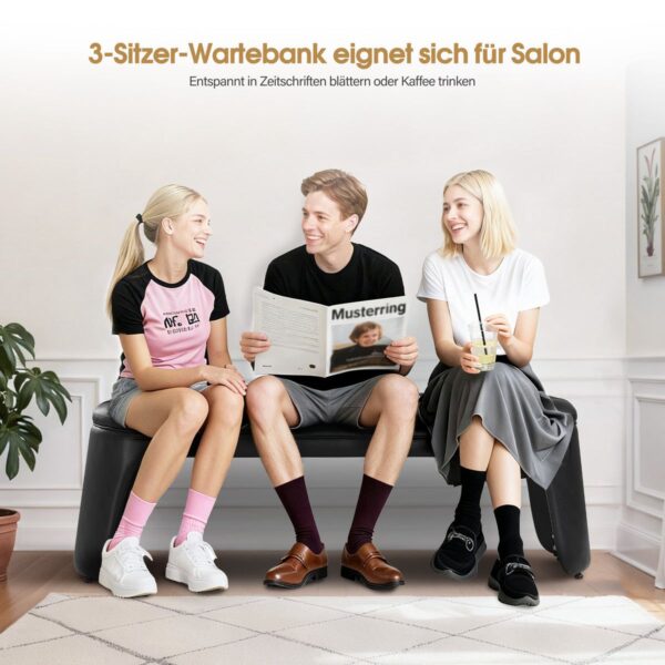 BP 3er Sitzbank Wartebank ohne Rückenlehne Chester Design W510 Schwarz/Kunstleder ( 160cm x 46cm x 54cm ) – Bild 7