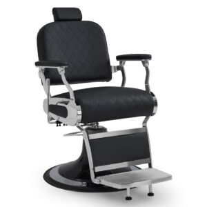 BP Barbershop Stuhl – Barbierstuhl Friseurstuhl Friseursessel mit Retro-/ Vintage Stil 3855 (Silber-Schwarz)