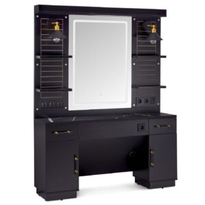 BP Friseurplatz Bedienplatz Arbeitsplatz mit 2 Schubladen, 2 Schränke und 4 Ablagen - mit LED Beleuchtung 3169