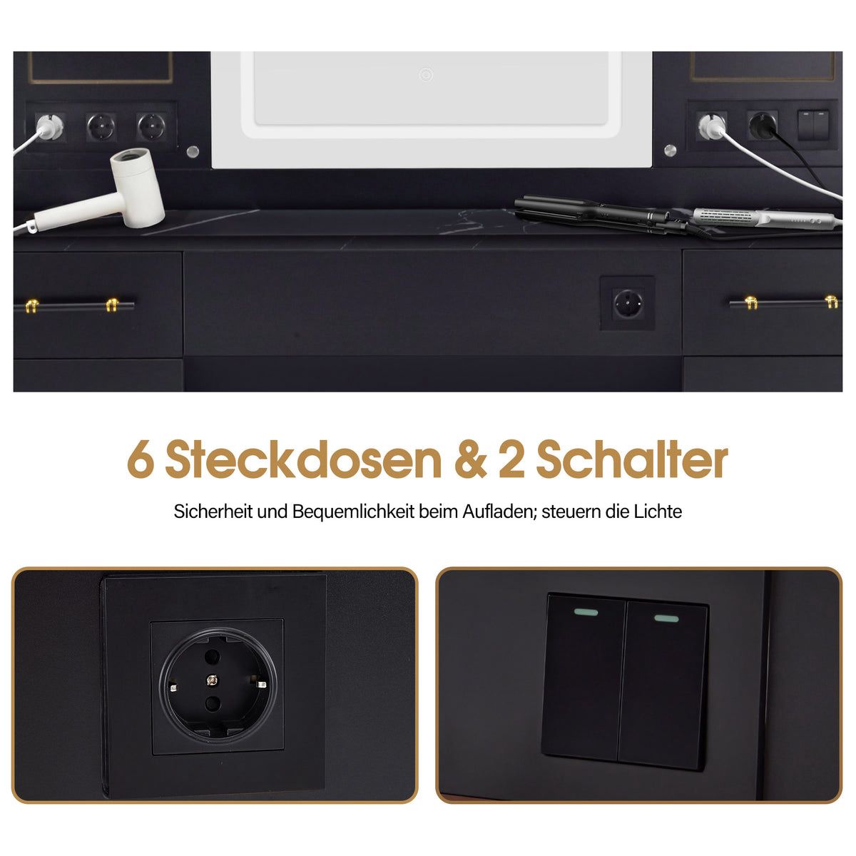 BP Friseurplatz Bedienplatz Arbeitsplatz mit 2 Schubladen, 2 Schränke und 4 Ablagen - mit LED Beleuchtung 3169 – Bild 3