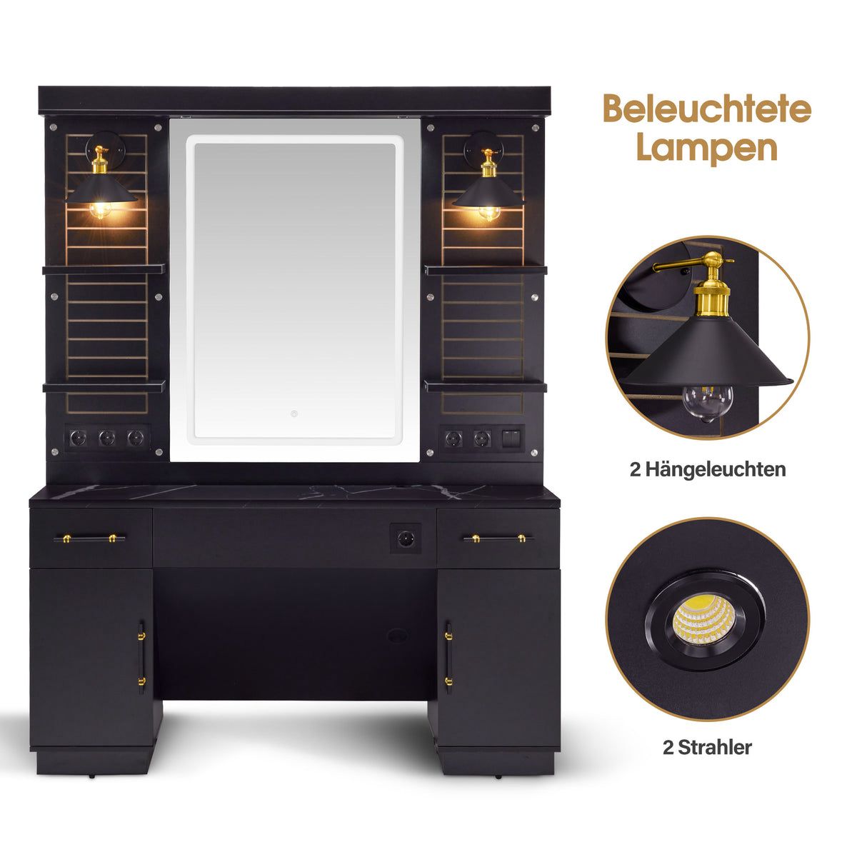 BP Friseurplatz Bedienplatz Arbeitsplatz mit 2 Schubladen, 2 Schränke und 4 Ablagen - mit LED Beleuchtung 3169 – Bild 4