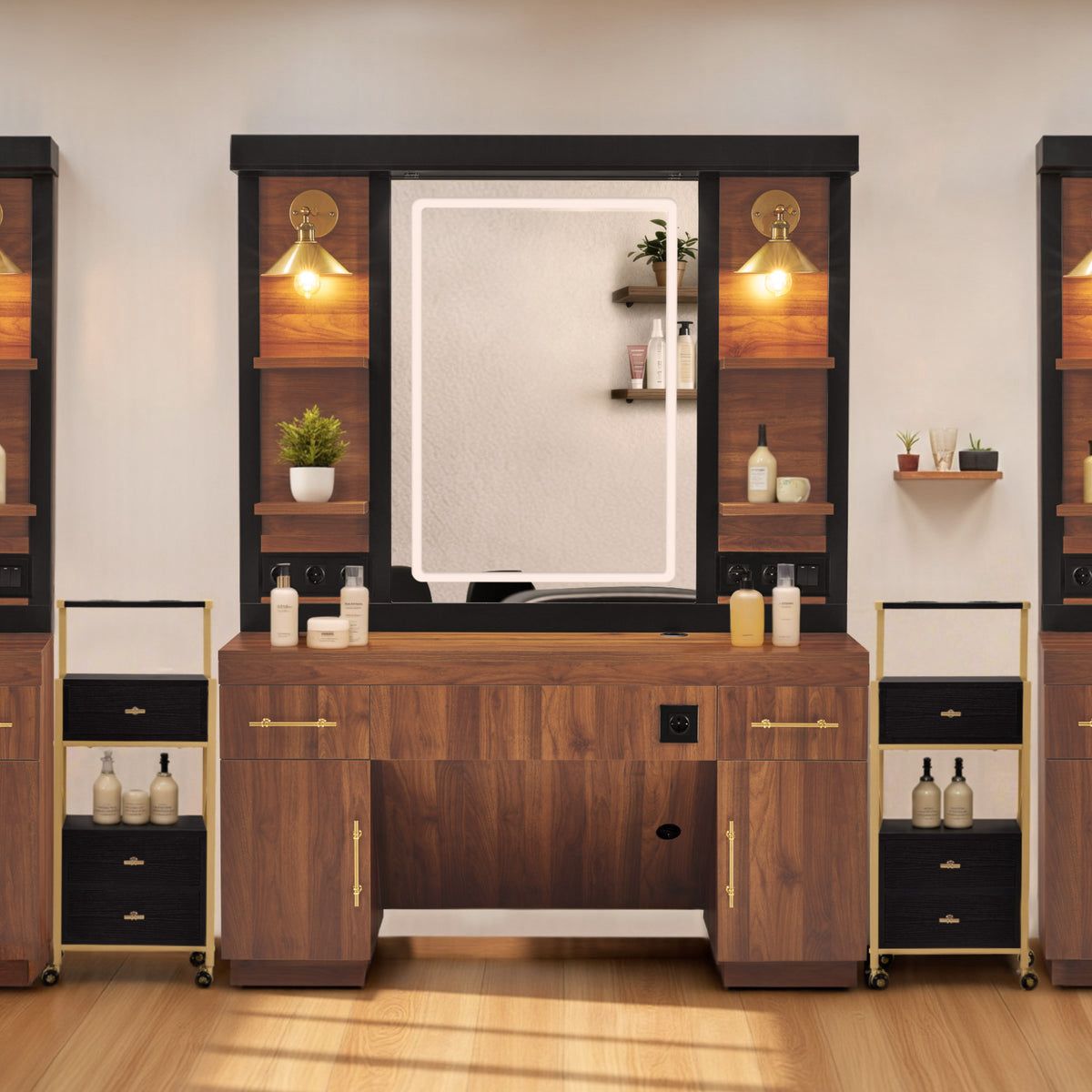 BP Friseurplatz Bedienplatz Arbeitsplatz mit 2 Schubladen, 2 Schränke und 4 Ablagen – mit LED Beleuchtung 3167 – Bild 9