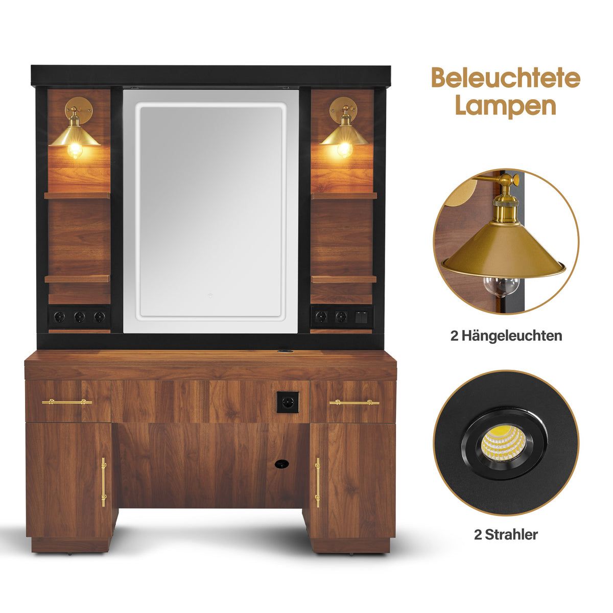 BP Friseurplatz Bedienplatz Arbeitsplatz mit 2 Schubladen, 2 Schränke und 4 Ablagen – mit LED Beleuchtung 3167 – Bild 4