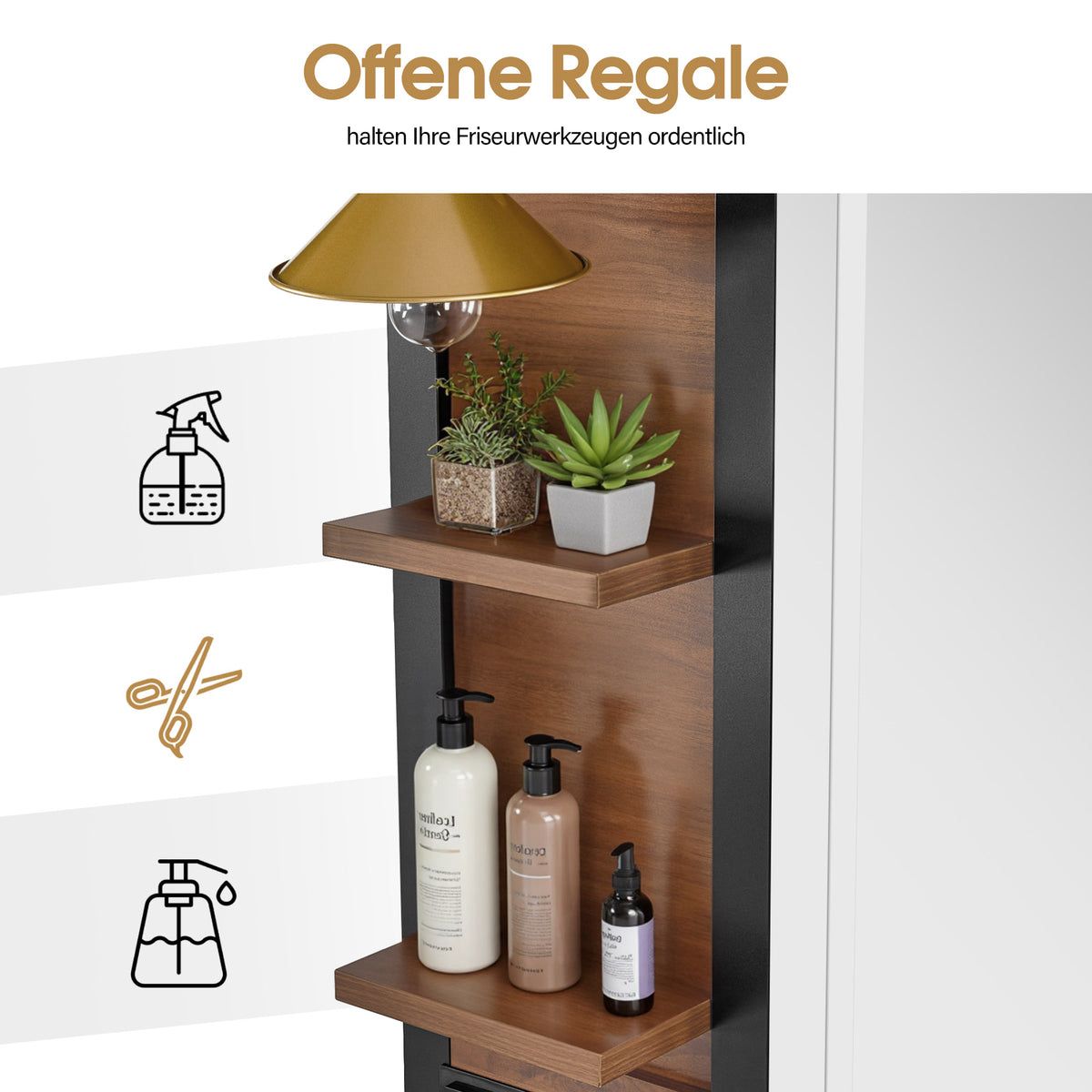 BP Friseurplatz Bedienplatz Arbeitsplatz mit 2 Schubladen, 2 Schränke und 4 Ablagen – mit LED Beleuchtung 3167 – Bild 7