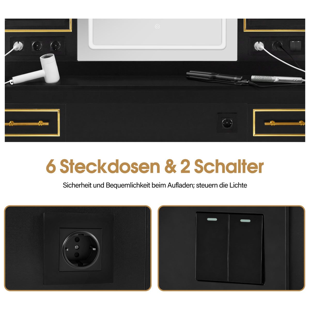 BP Friseurplatz Bedienplatz Arbeitsplatz mit 2 Schubladen, 2 Schränke und 4 Ablagen – mit LED Beleuchtung 3161 – Bild 3