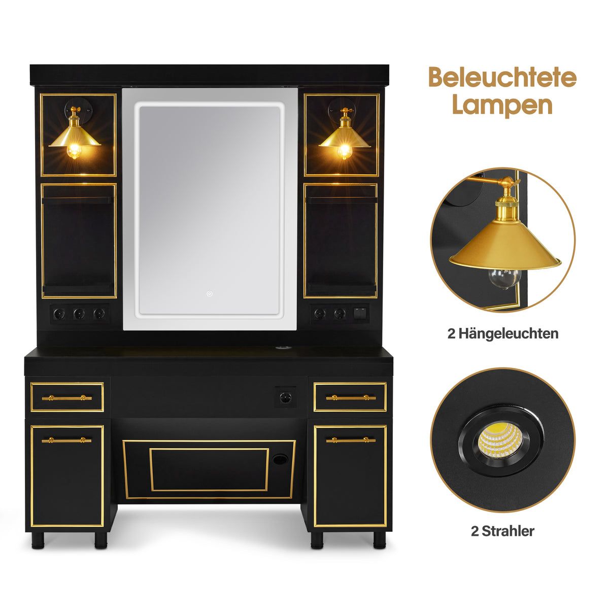 BP Friseurplatz Bedienplatz Arbeitsplatz mit 2 Schubladen, 2 Schränke und 4 Ablagen – mit LED Beleuchtung 3161 – Bild 4