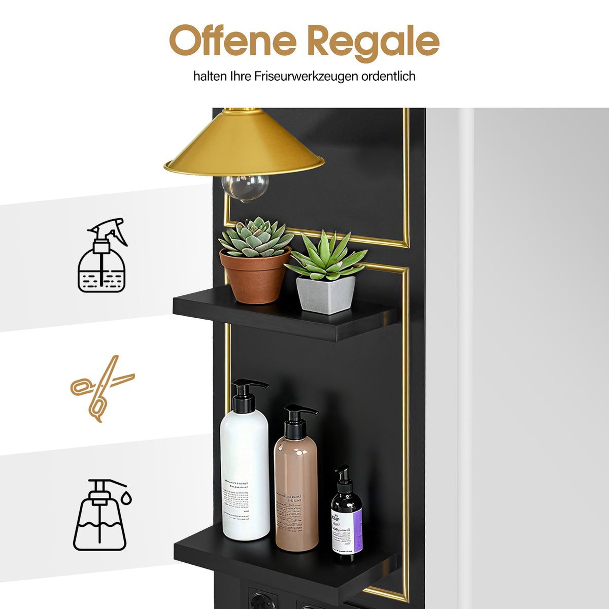 BP Friseurplatz Bedienplatz Arbeitsplatz mit 2 Schubladen, 2 Schränke und 4 Ablagen – mit LED Beleuchtung 3161 – Bild 7