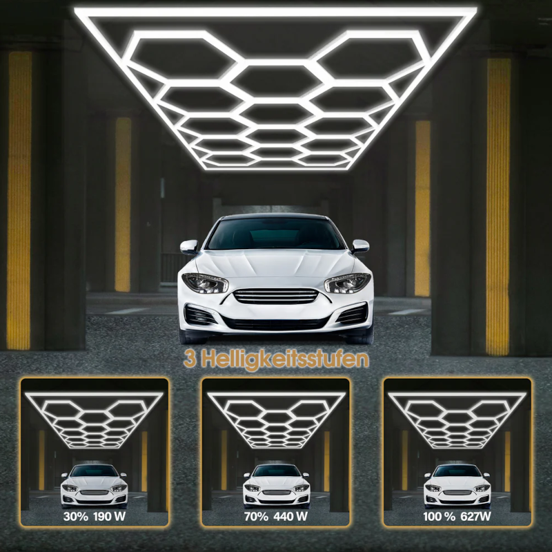 Hexagon LED Garage Light, 68970LM 6500K Hexagon LED Beleuchtung Alurahmen - 14 Grid Dimmbar – Bild 4