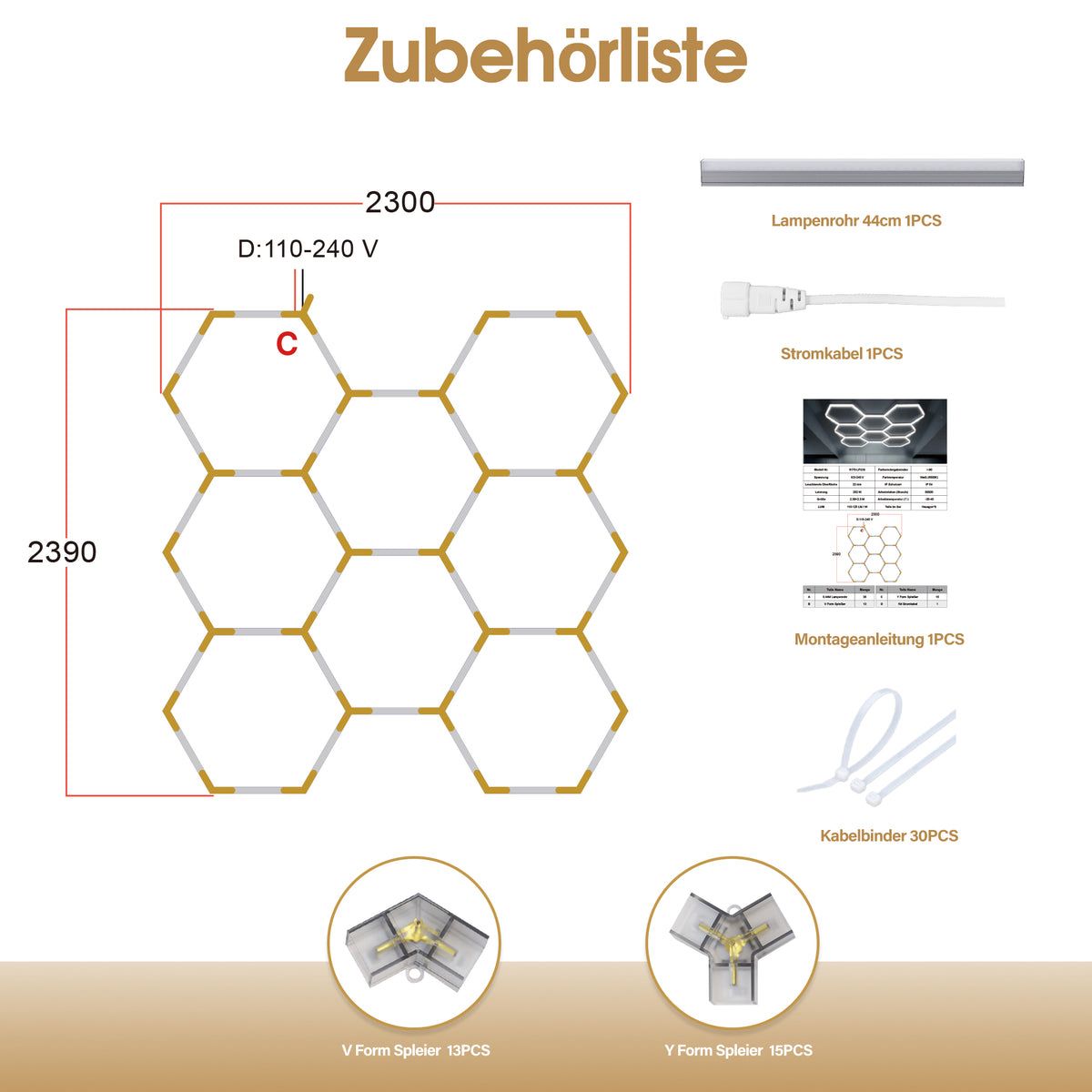 Hexagon LED Garage Light, 30240LM 6500K Hexagon LED Beleuchtung PVC Rahmen - 8 Grid nicht Dimmbar – Bild 5
