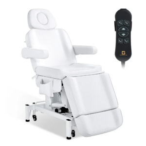 BP Kosmetikliege Elektrisch mit 3 Motoren & Rollen Massageliege Klappbar & 18CM Höhenverstellbar 180°Drehbare Armlehnen Tattoo Liege für SPA Salon 0754 Weiß