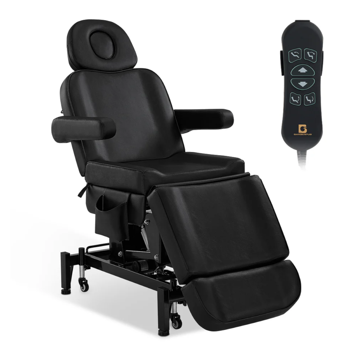 BP Kosmetikliege Elektrisch mit 3 Motoren & Rollen Massageliege Klappbar & 18CM Höhenverstellbar 180°Drehbare Armlehnen Tattoo Liege für SPA Salon 0754 Schwarz
