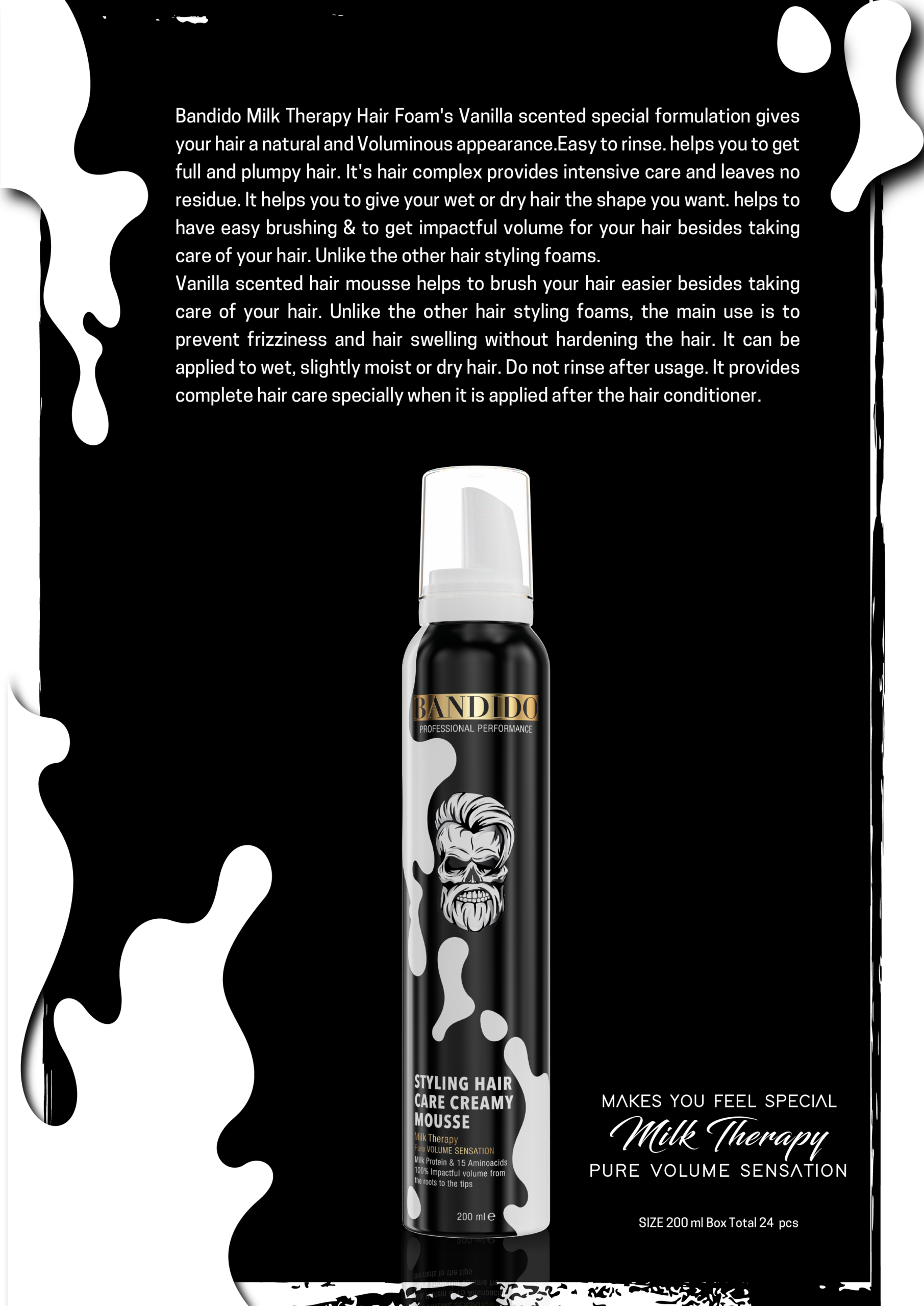 SPARSET Bandido Milk Therapy Styling Hair Care Creamy Mousse Schaumfestiger 200ml ( Stückzahl Auswählbar ) – Bild 2