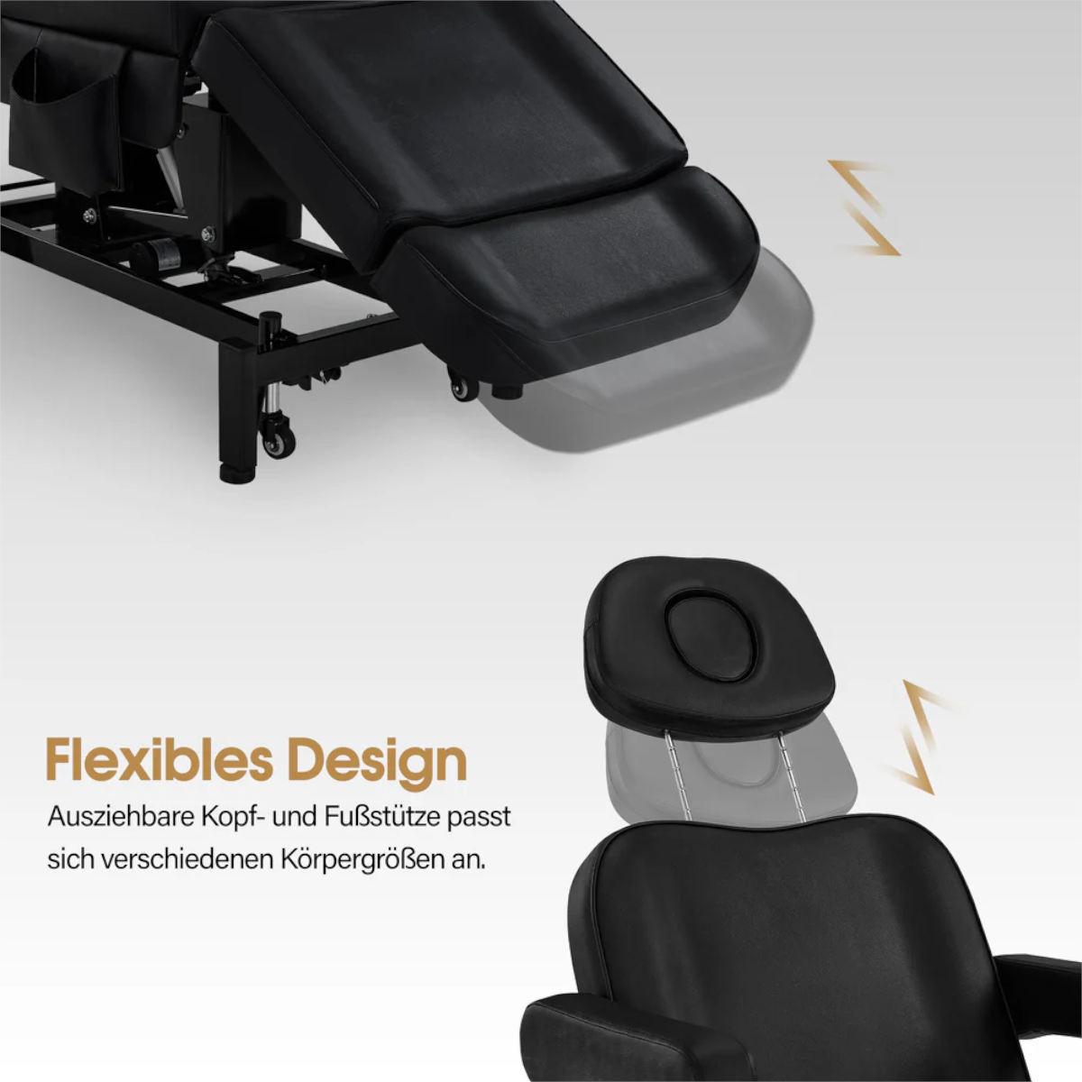 BP Kosmetikliege Elektrisch mit 3 Motoren & Rollen Massageliege Klappbar & 18CM Höhenverstellbar 180°Drehbare Armlehnen Tattoo Liege für SPA Salon 0754 Schwarz – Bild 7