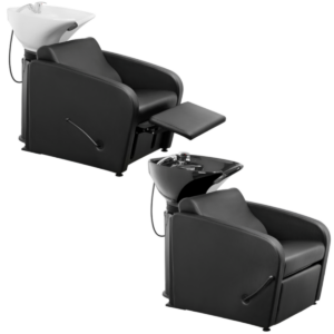 WK MULLET 2.0 - Friseurwaschbecken Friseur Waschplatz Waschsessel Rückwärtswaschbecken ( Schwarz / Weiß ) mit Manuelle Fußstütze