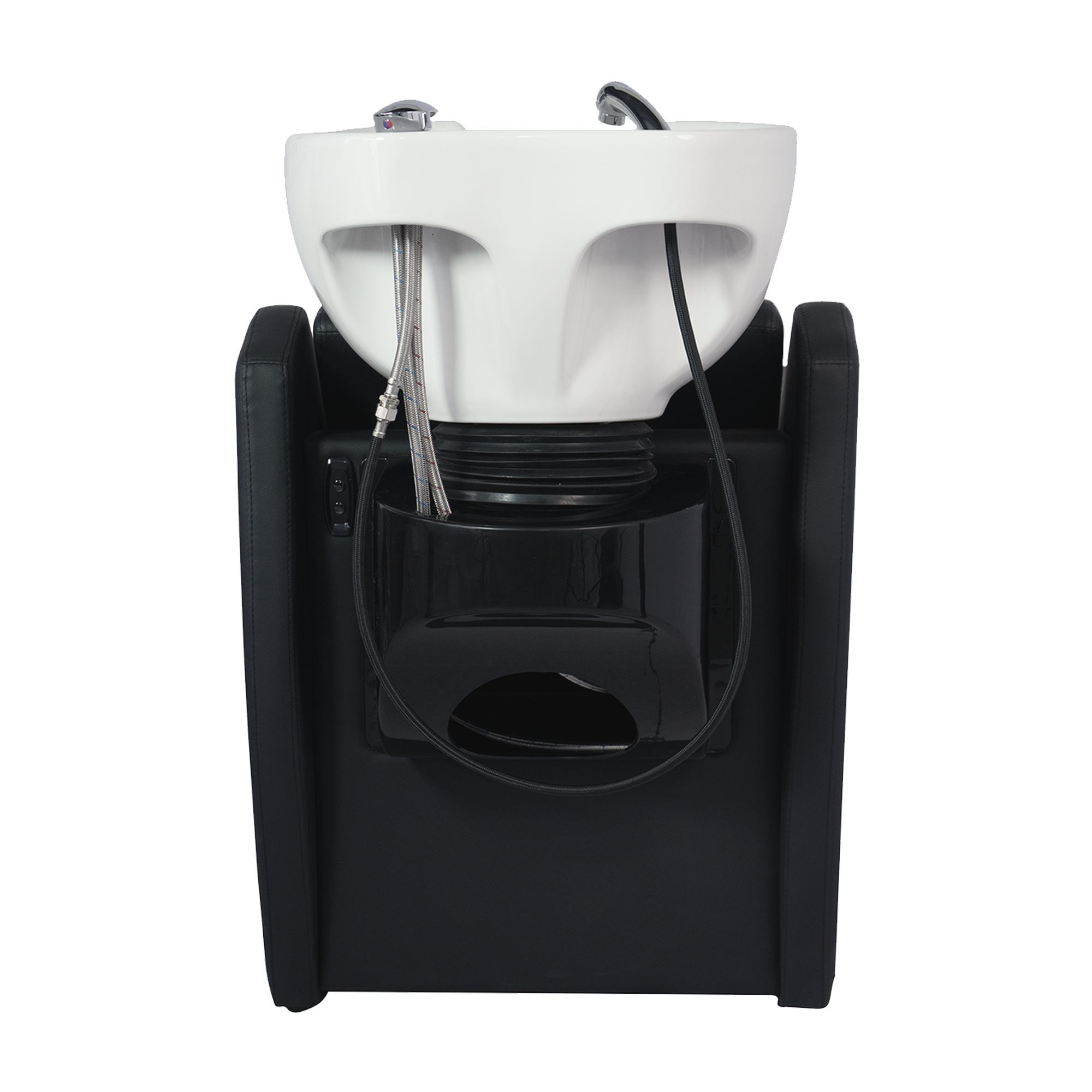 WK WISP Roll - Friseurwaschbecken Friseur Waschplatz Waschsessel Rückwärtswaschbecken ( Schwarz / Weiß ) mit Elektronische Fußstütze und Massagefunktion – Bild 5