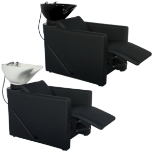 WK PEEK - Friseurwaschbecken Friseur Waschplatz Waschsessel Rückwärtswaschbecken ( Schwarz / Weiß ) mit Manuelle Fußstütze