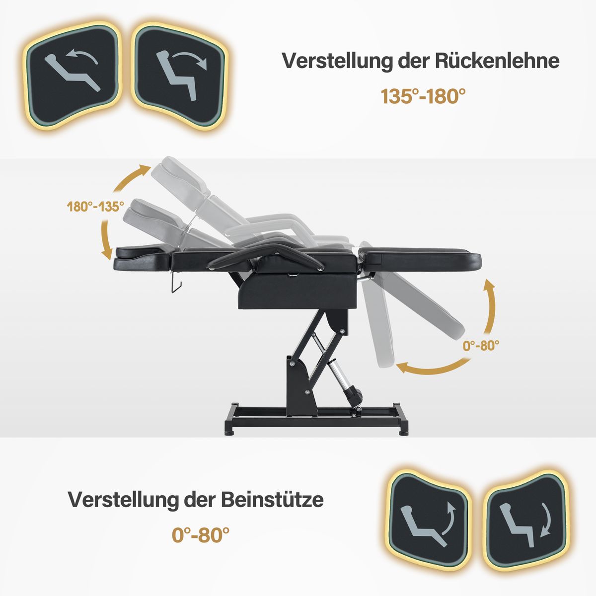 BP Kosmetikliege Elektrisch Massageliege Klappbar & Höhenverstellbar Tattoo Liege mit 3 Motoren 0751 Schwarz – Bild 6