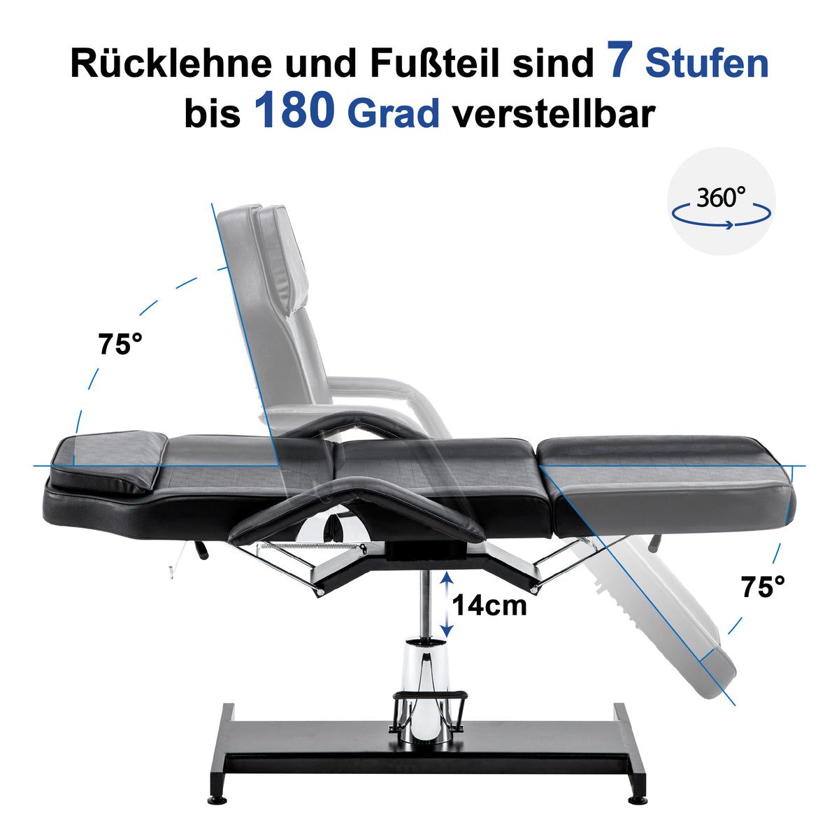 BP Hydraulische Kosmetikliege Therapieliege Massageliege Tattooliege 0006 Schwarz – Bild 8