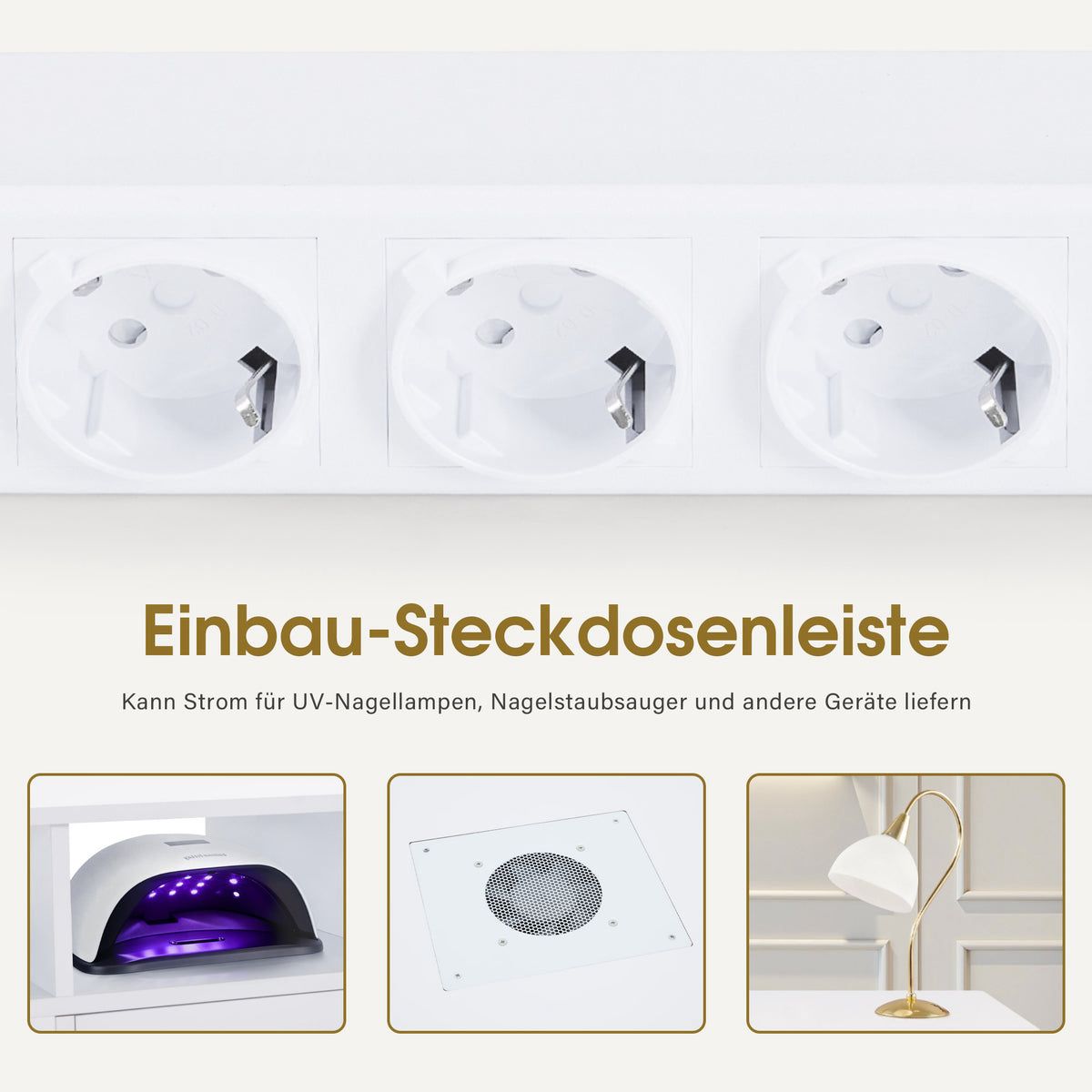 BP Manikürtisch mit 4 Schubladen Regal 2 Ablagen & Glasplatte Nageltisch mit Absaugung & 2 Staubsaugerbeuteln Nagelfrisiertisch Holz Schreibtisch für Nagelstudio 2442 – Bild 5