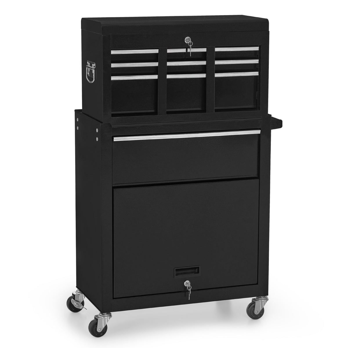 BP 2in1 Friseurwagen mit 5 Schubladen Schrank & 6 Haken Bedienungswagen mit Rollen Friseur Arbeitswagen Abschließbar - Trolley Metall Rollwagen Stapelboy 33x70x108cm 0097 Silber