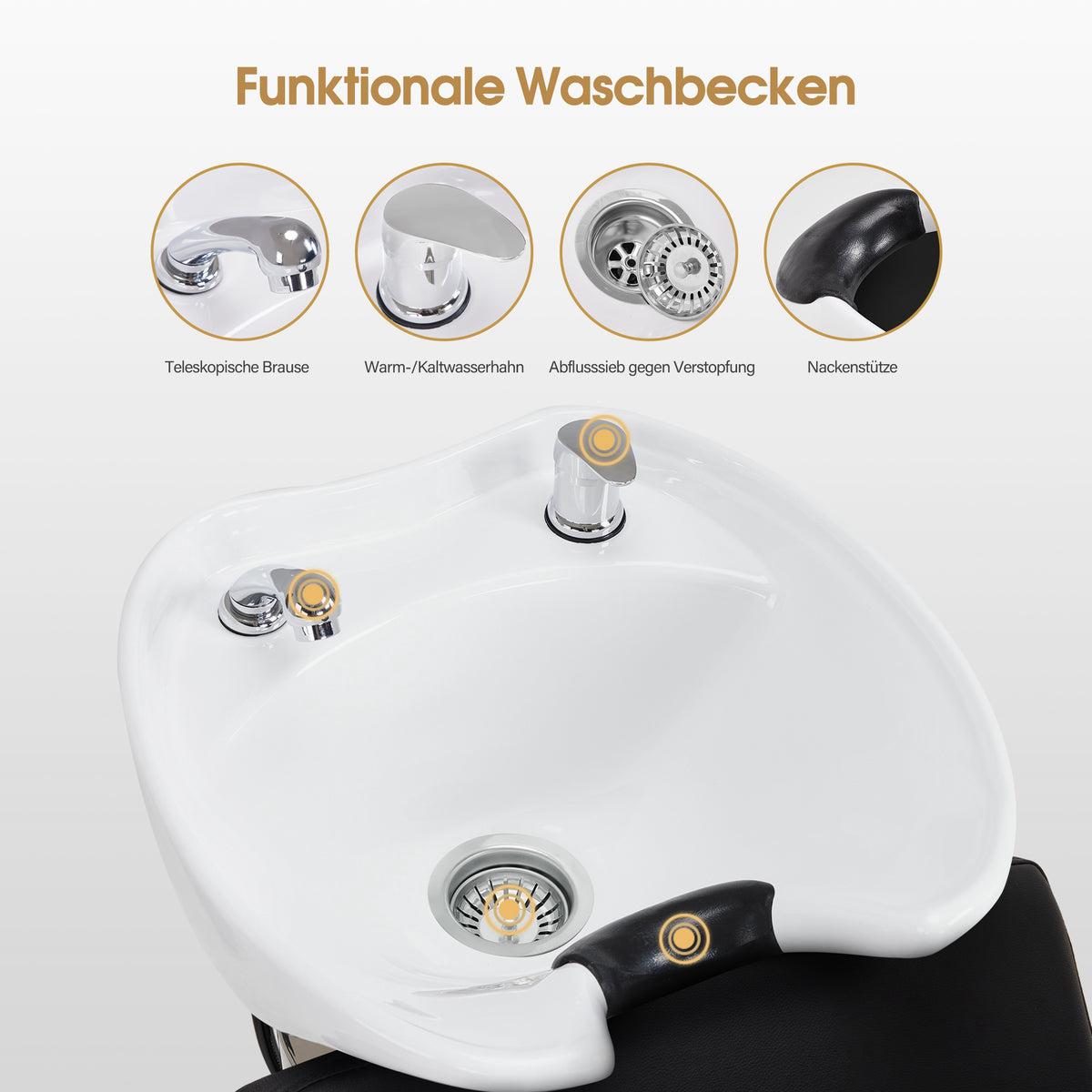 BP Friseurwaschbecken Friseur Waschplatz Waschsessel Rückwärtswaschbecken 8010 (Schwarz/Weiß) – Bild 5
