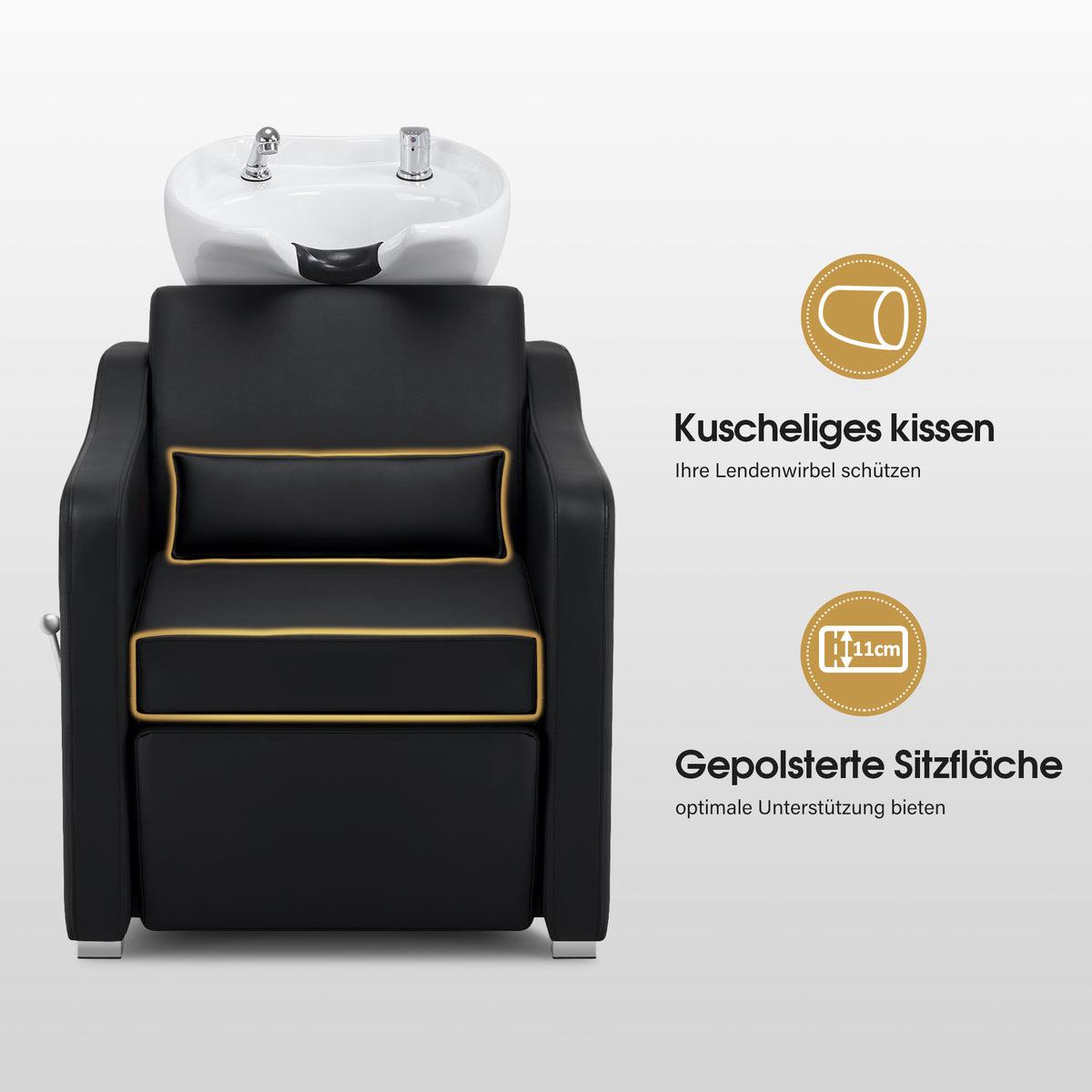 BP Friseurwaschbecken Friseur Waschplatz Waschsessel Rückwärtswaschbecken mit Fußstütze 8675 (Schwarz/Weiß) – Bild 4