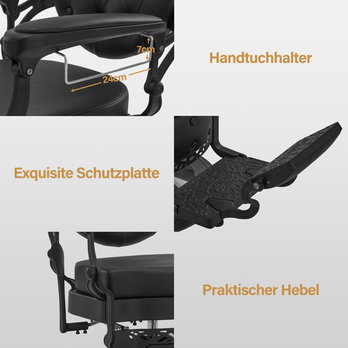 BP Barbershop Stuhl – Barbierstuhl Friseurstuhl Friseursessel mit Retro-/ Vintage Stil 2933BK-F (Schwarz) – Bild 5