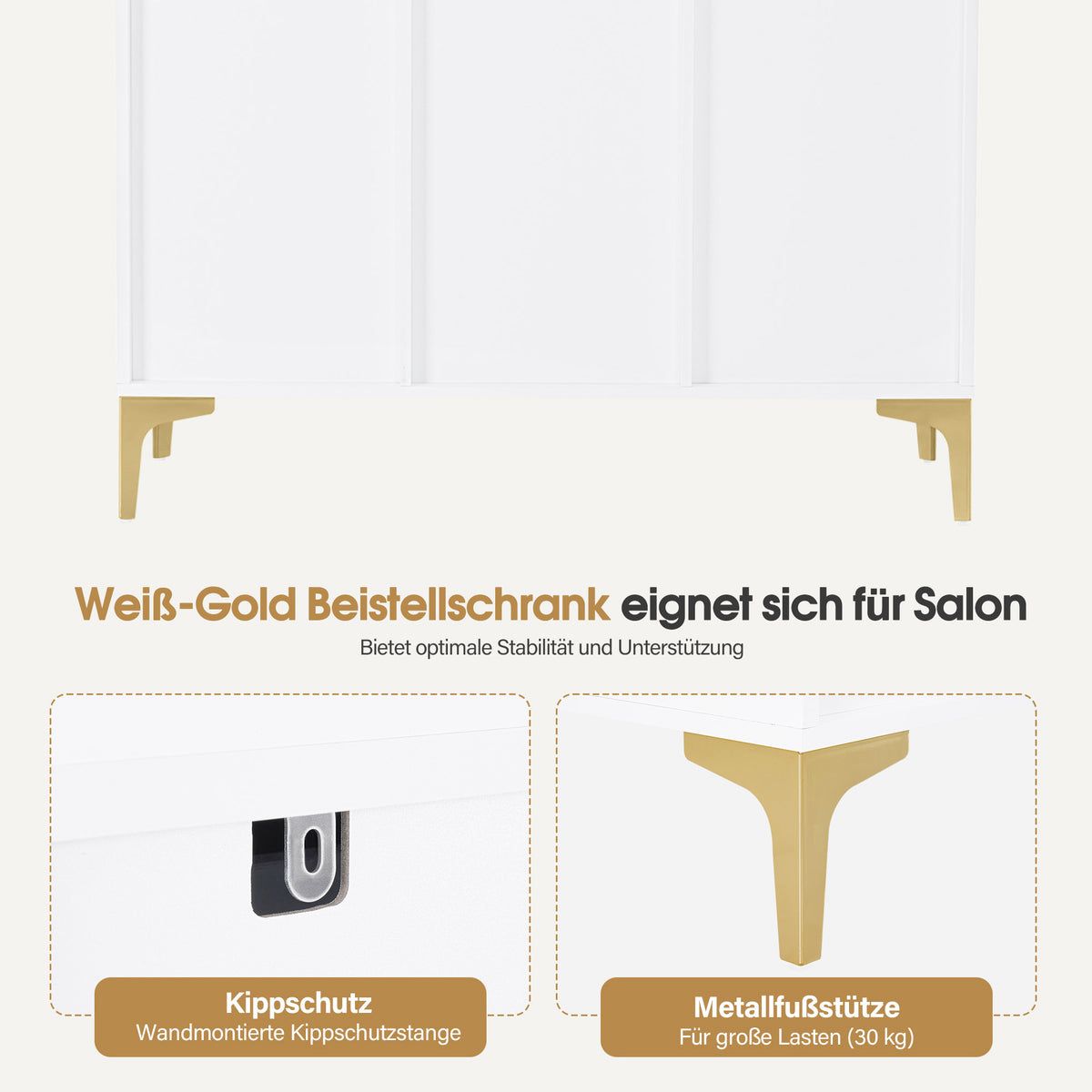 BP Sideboard mit 2 Schubladen Badezimmerschrank mit 3 Offenen Fächern & 2 Verstellbaren Ablagen Küchenschrank Kommode Weiß Beistellschrank für Nagelstudio 6647 – Bild 3