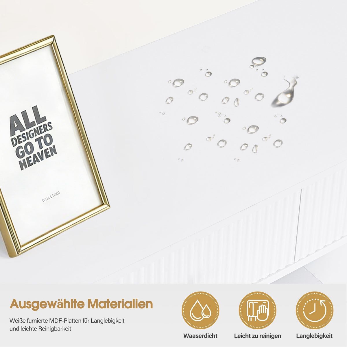 BP Sideboard mit 2 Schubladen Badezimmerschrank mit 3 Offenen Fächern & 2 Verstellbaren Ablagen Küchenschrank Kommode Weiß Beistellschrank für Nagelstudio 6647 – Bild 6