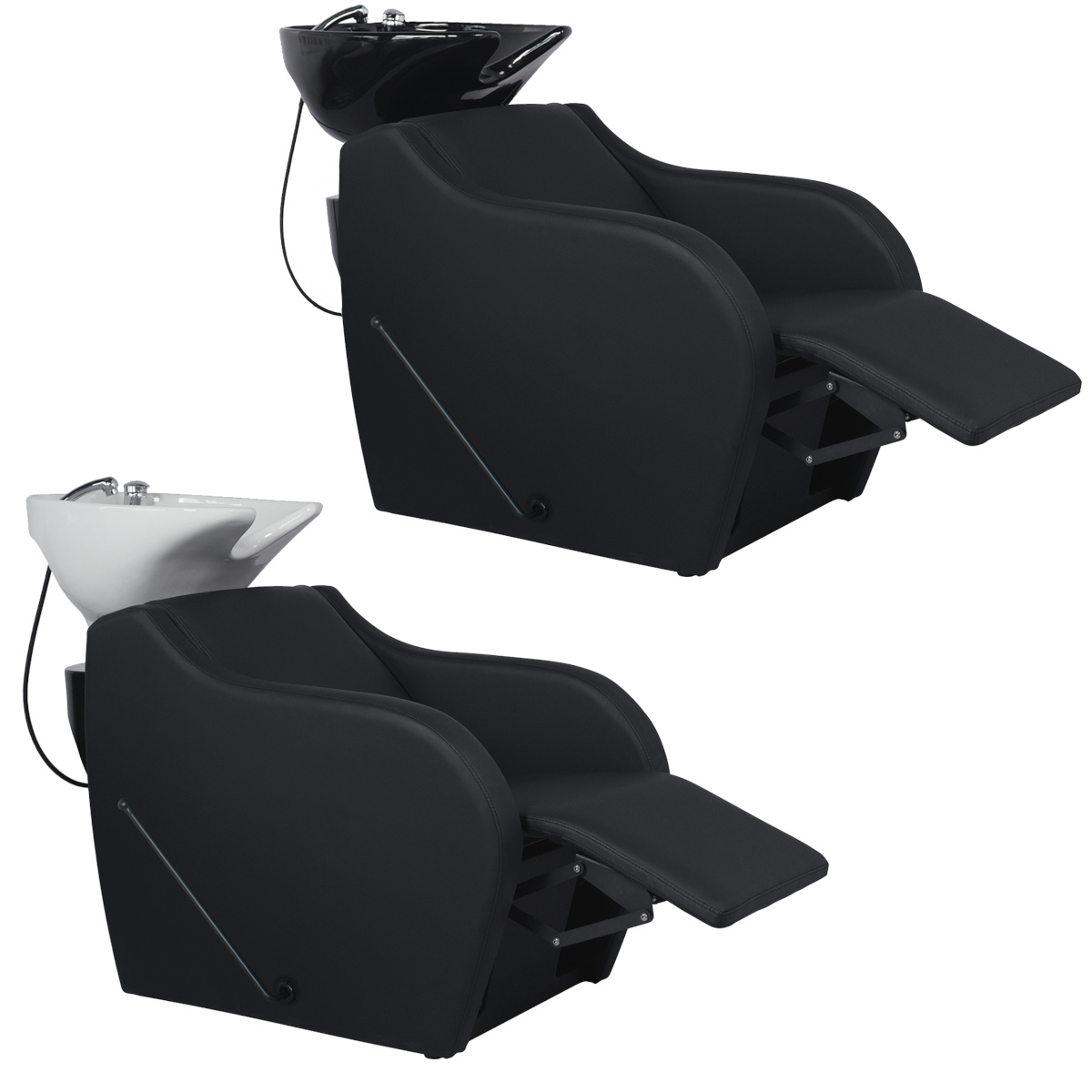 WK WISP+ - Friseurwaschbecken Friseur Waschplatz Waschsessel Rückwärtswaschbecken ( Schwarz / Weiß ) mit Manuelle Fußstütze