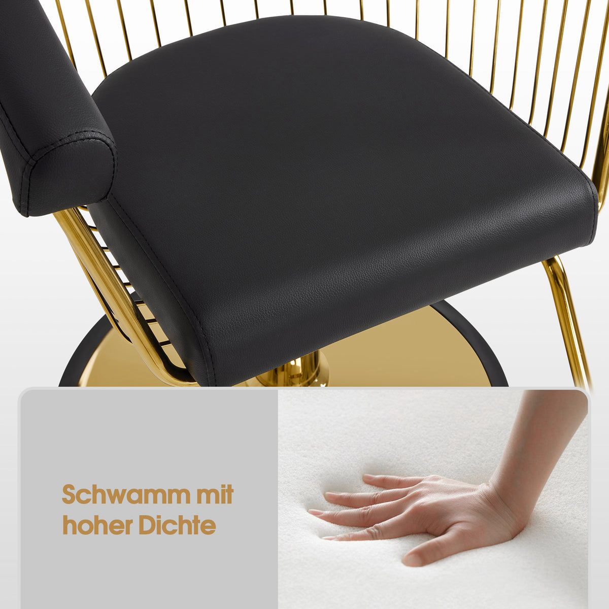 BP Friseurstuhl Damenstuhl Friseur Bedienstuhl mit Fußstütze und Hydraulische Pumpe 2053 (Gold-Schwarz) – Bild 5