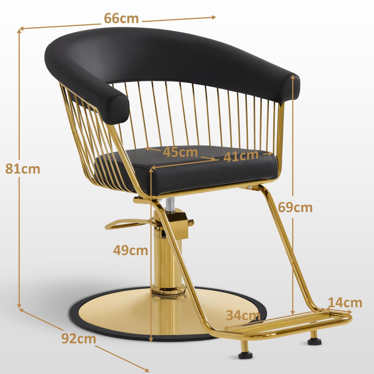 BP Friseurstuhl Damenstuhl Friseur Bedienstuhl mit Fußstütze und Hydraulische Pumpe 2053 (Gold-Schwarz) – Bild 7