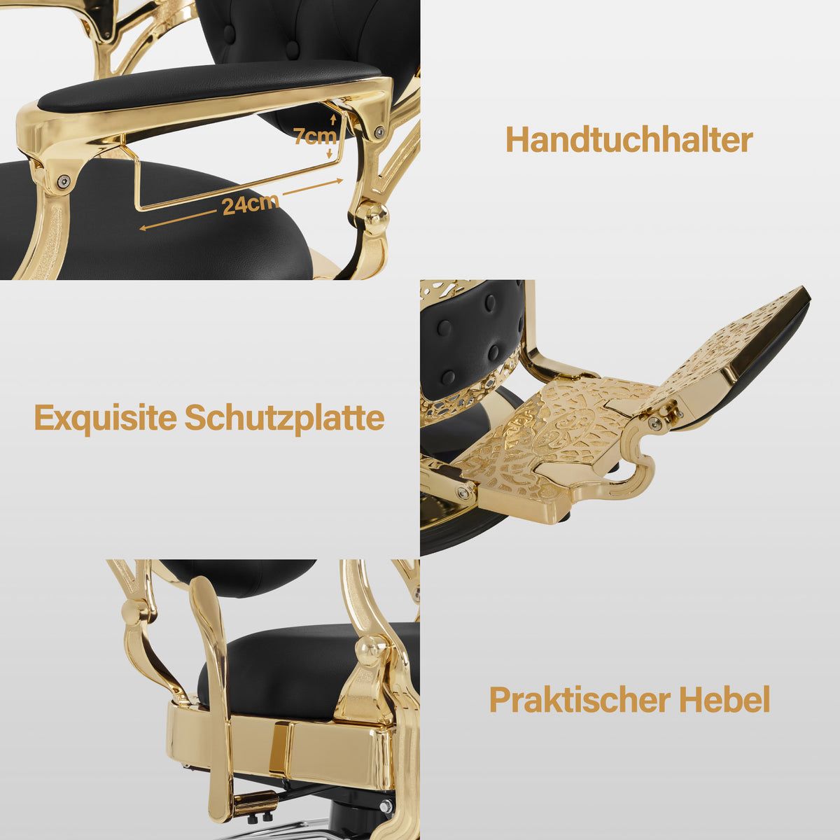 BP Barbershop Stuhl – Barbierstuhl Friseurstuhl Friseursessel mit Retro-/ Vintage Stil 2933GD (Schwarz/Gold) – Bild 4