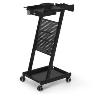 BP Friseurwagen mit Schublade & 2 Ablagen Friseur Arbeitswagen mit Farbenschale Folienhalter & 5 Haken Beauty Salon Trolley Metall Rollwagen Stapelboy 0085 (Schwarz)