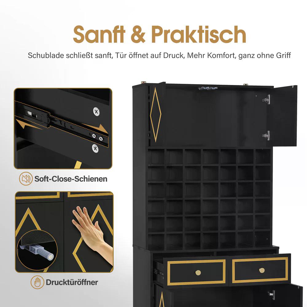 BP Handtuchschrank mit 2 Schubladen 42 Offenen Fächern & 4 Schränken Badezimmerschrank Schwarz Hochschrank Aufbewahrungsschrank Holz für Friseursalon Schönheitssalon R6194 – Bild 6