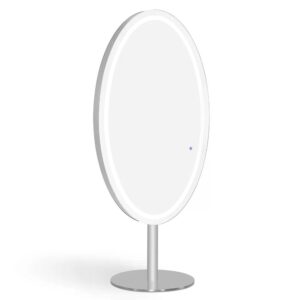 BP Standspiegel mit Beleuchtung Ganzkörperspiegel mit Edelstahl Großer Doppelspiegel mit Sockel Touch-Schalter 3 Lichtfarben Dimmbar für Friseursalon 60x60x192 cm J8363 (Silber)