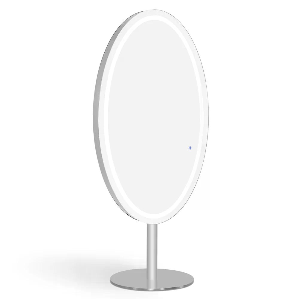 BP Standspiegel mit Beleuchtung Ganzkörperspiegel mit Edelstahl Großer Doppelspiegel mit Sockel Touch-Schalter 3 Lichtfarben Dimmbar für Friseursalon 60x60x192 cm J8363 (Silber)