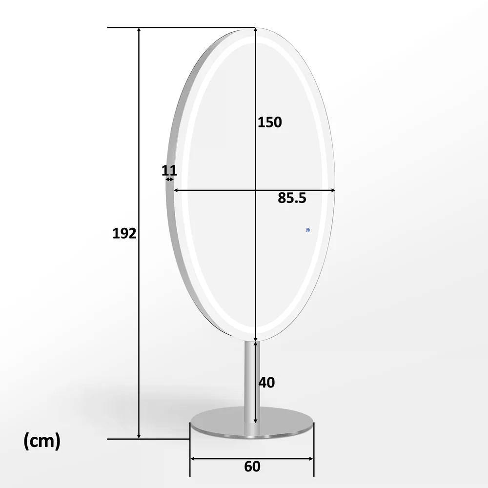 BP Standspiegel mit Beleuchtung Ganzkörperspiegel mit Edelstahl Großer Doppelspiegel mit Sockel Touch-Schalter 3 Lichtfarben Dimmbar für Friseursalon 60x60x192 cm J8363 (Silber) – Bild 3