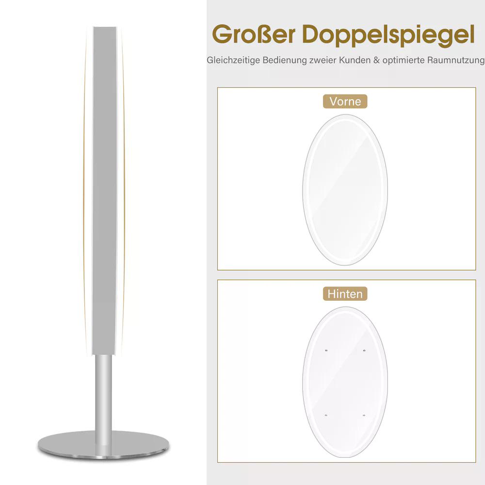 BP Standspiegel mit Beleuchtung Ganzkörperspiegel mit Edelstahl Großer Doppelspiegel mit Sockel Touch-Schalter 3 Lichtfarben Dimmbar für Friseursalon 60x60x192 cm J8363 (Silber) – Bild 4