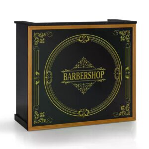 BP Empfangstheke mit 2 Schubladen & 3 Schränken Empfangstisch Abschließbar Empfangstresen Holz Rezeptionstisch Rezeptionstheke Kassentheke für Friseursalon R9773 (Schwarz-Gold)